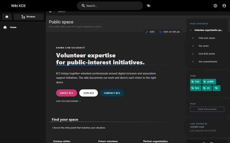 Screenshot of the KCS wiki public page